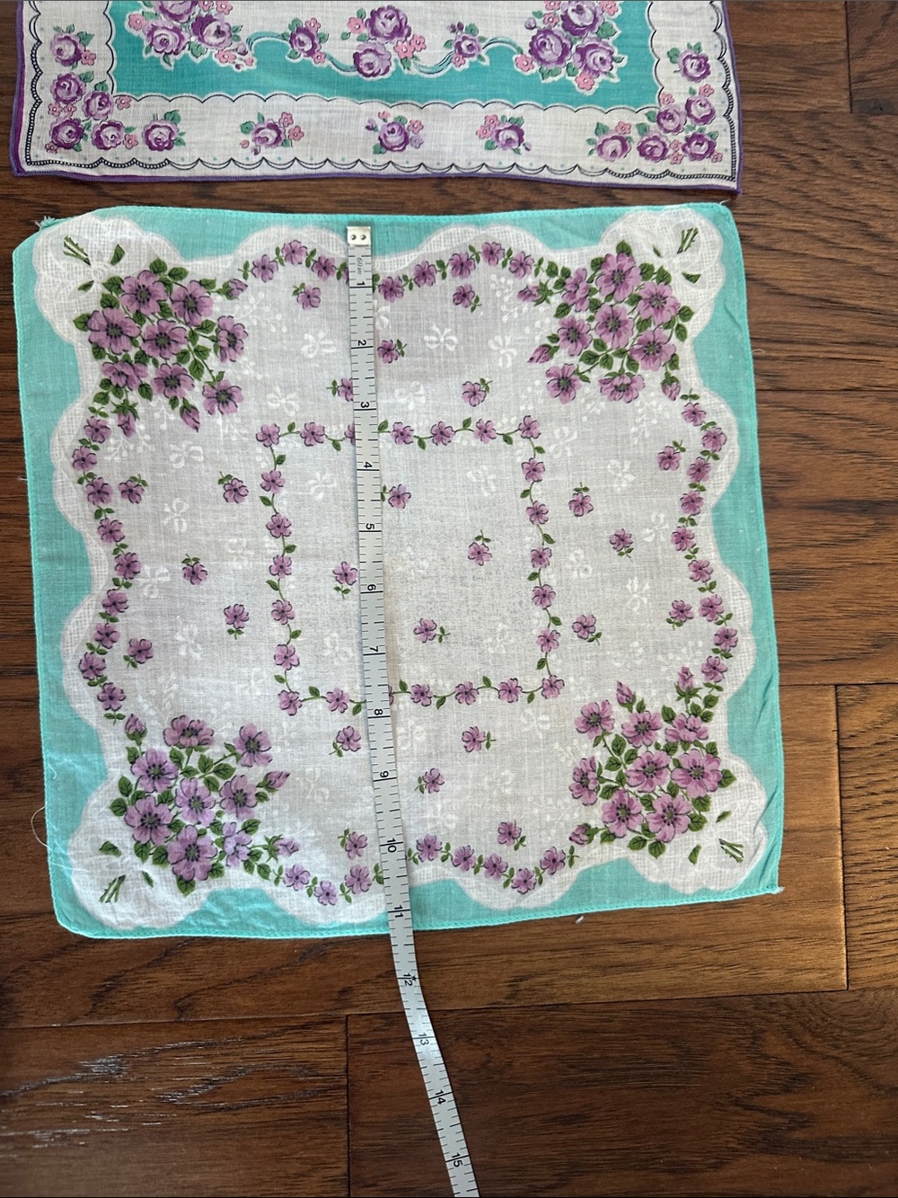 Vintage Floral Handkerchief Bundle - Purple & Teal Accents - Picture 3 of 5